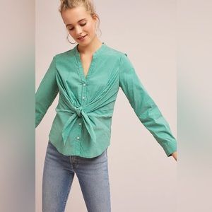 Anthropologie Maeve Green Katherine Knotted Blouse Size 12